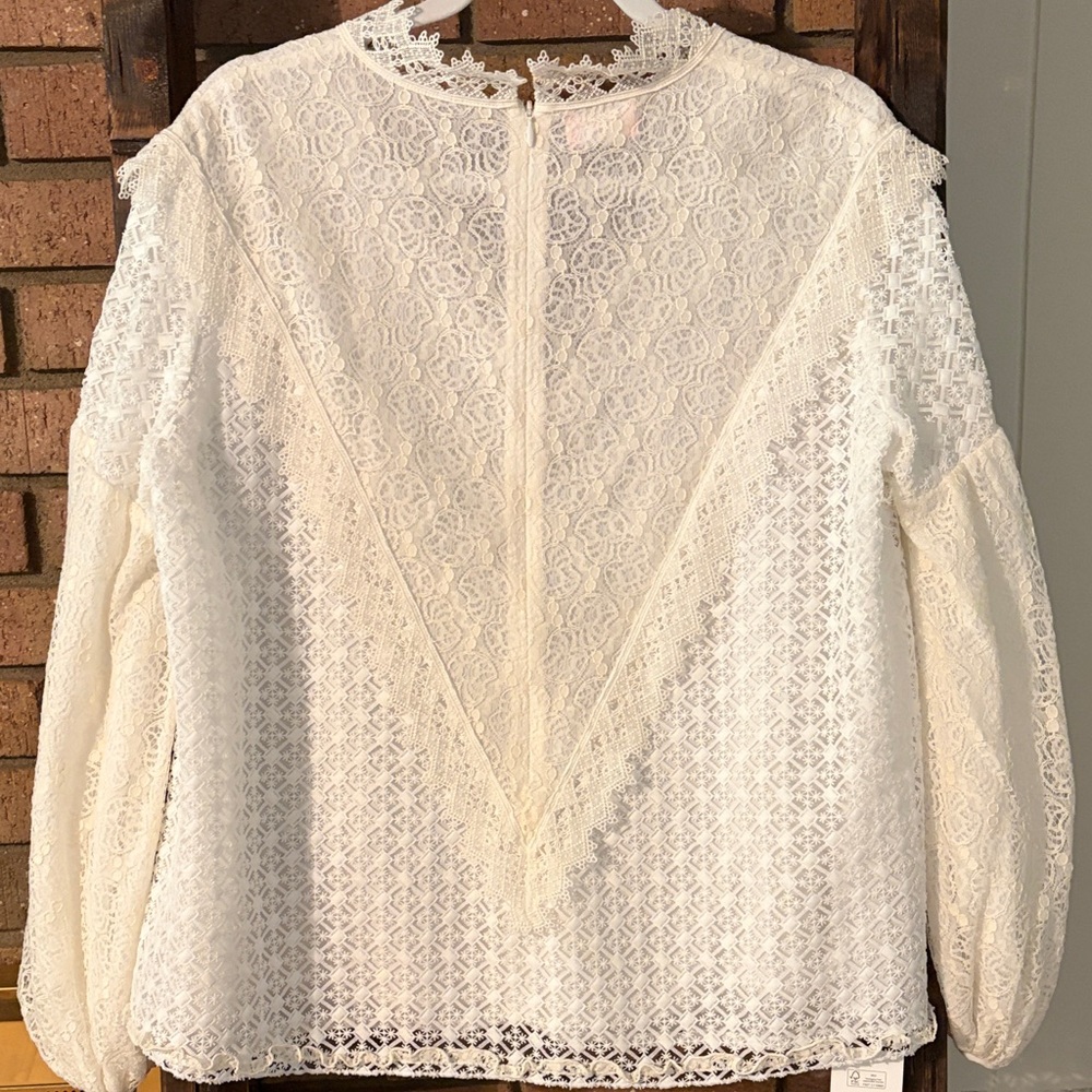 Giamba by Giambattista Lace V-Neck Balloon Sleeve Women's Top - Cream - Picture 8 of 16